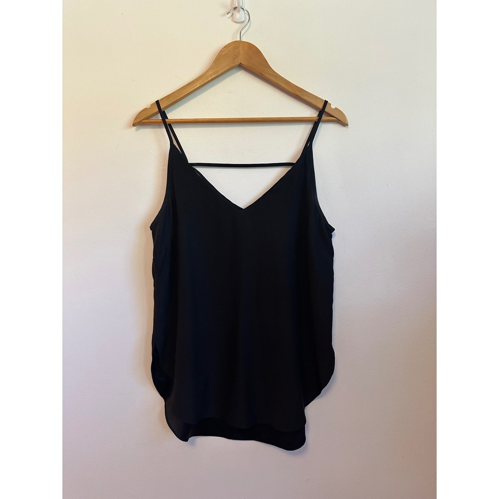 Amanda Uprichard Black 100% Silk Strappy Back V-Neck Camisole Top | Size Large